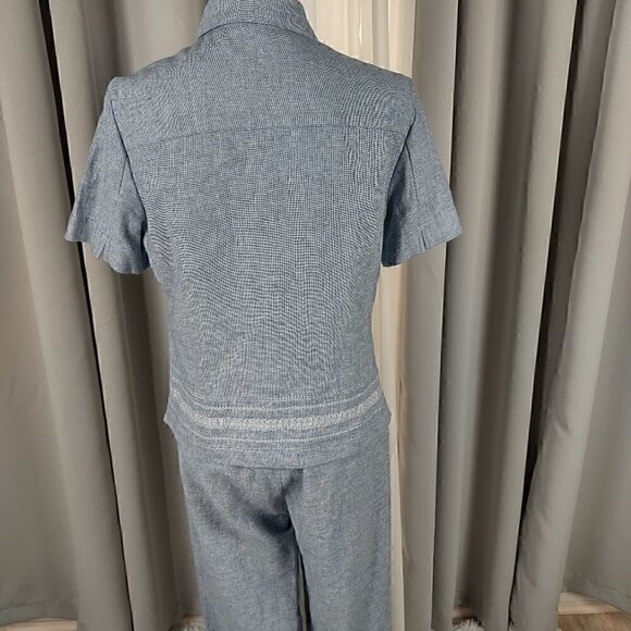 Norton McNaughton Petites Linen Cotton Blend Baby Blue 2pc Pants Suit Size PM - Picture 5 of 16